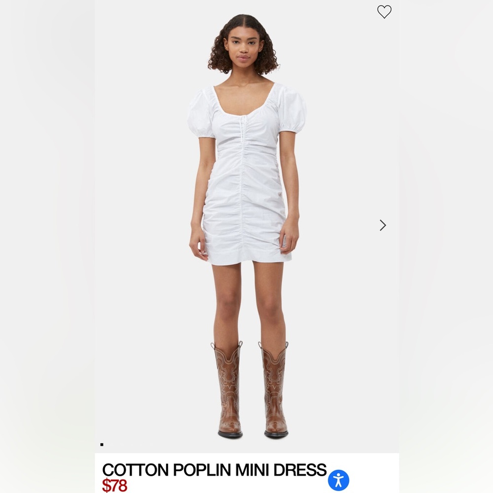 ganni cotton poplin mini dress in white
